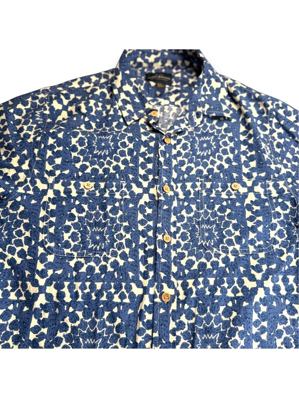 π Lucky Brand Blue Floral Hawaiian Short Sleeve Shirt Small - Picture 6 of 9